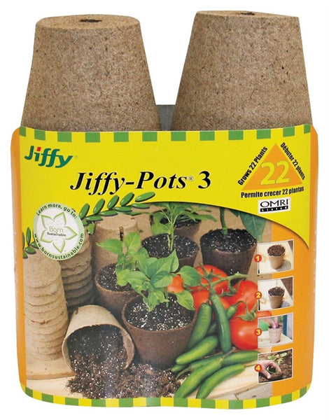 Jiffy JP322 22X3 Round Jiffy Peat Pots, Canadian Sphagnum Peat Moss/Wood Pulp