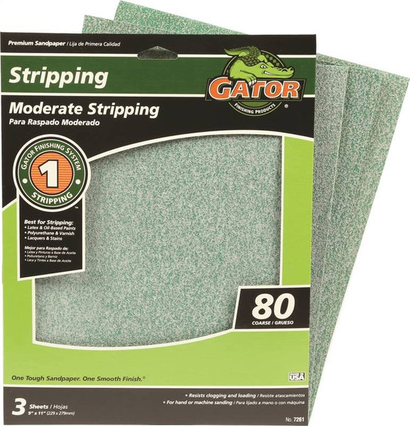Gator 7261 Sanding Sheet, 11 in L, 9 in W, 80 Grit, Medium, Aluminum Oxide Abrasive