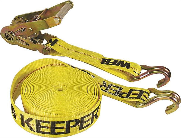 KEEPER 04624 Tie-Down, 2 in W, 40 ft L, Polyester, Yellow, 3333 lb, J-Hook End Fitting, Steel End Fitting
