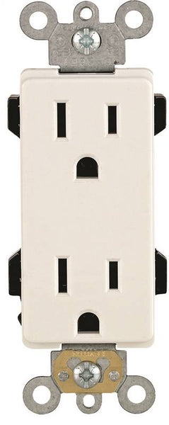 Leviton 242-16252-00W Duplex Receptacle, 2 -Pole, 15 A, 125 V, Back, Side Wiring, NEMA: 5-15R, White