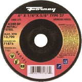 Forney 71876 Grinding Wheel, 4 in Dia, 1/4 in Thick, 5/8 in Arbor, 24 Grit, Coarse, Aluminum Oxide Abrasive