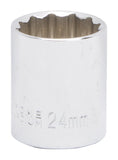 Vulcan MT6534101 Drive Socket, 24 mm Socket, 1/2 in Drive, 12-Point, Chrome Vanadium Steel, Chrome