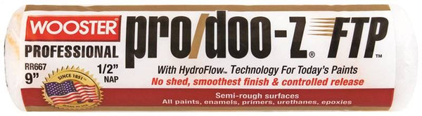 WOOSTER RR667-9 Paint Roller Cover, 1/2 in Thick Nap, 9 in L, Fabric Cover, White