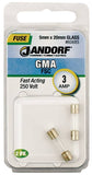 Jandorf 60685 Fast Acting Fuse, 3 A, 250 V, 100 A, 10 kA Interrupt, Glass Body