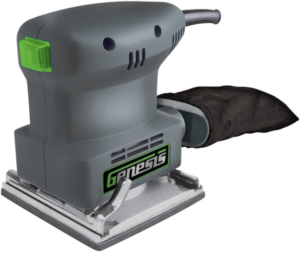 Genesis GPS2303 Palm Sander, 1.3 A, 1/4 in Sheet, Includes: Dust Collection Bag, Paper Punch and Sandpaper Assortment