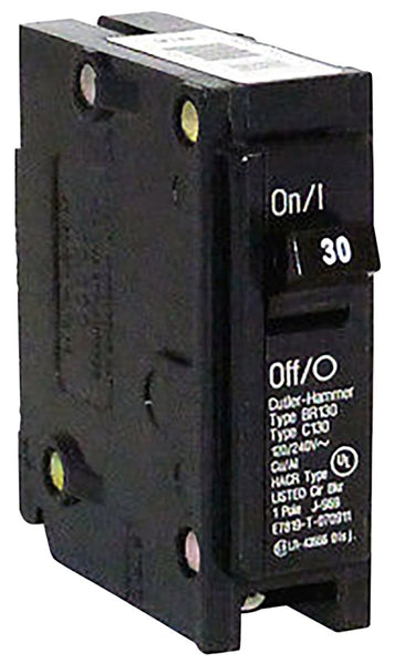 Cutler-Hammer BR130 Circuit Breaker, Mini, Type BR, 30 A, 1 -Pole, 120/240 V, Plug Mounting