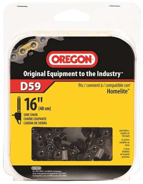 Oregon D59 Chainsaw Chain, 16 in L Bar, 0.05 Gauge, 3/8 in TPI/Pitch, 59-Link