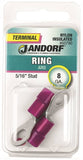 Jandorf 60790 Ring Terminal, 8 AWG Wire, 5/16 in Stud, Nylon Insulation, Copper Contact, Red