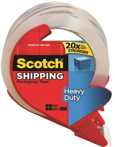 Scotch 3850S-RD Packaging Tape, 38.2 yd L, 1.88 in W, Polypropylene Backing, Clear