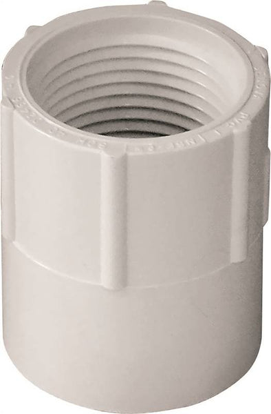 LASCO 435007BC Pipe Adapter, 3/4 in, Slip x FPT, PVC, White, SCH 40 Schedule, 480 psi Pressure