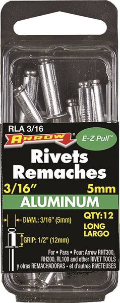 Arrow RLA3/16 Pop Rivet, Long, 1/2 in L, Aluminum