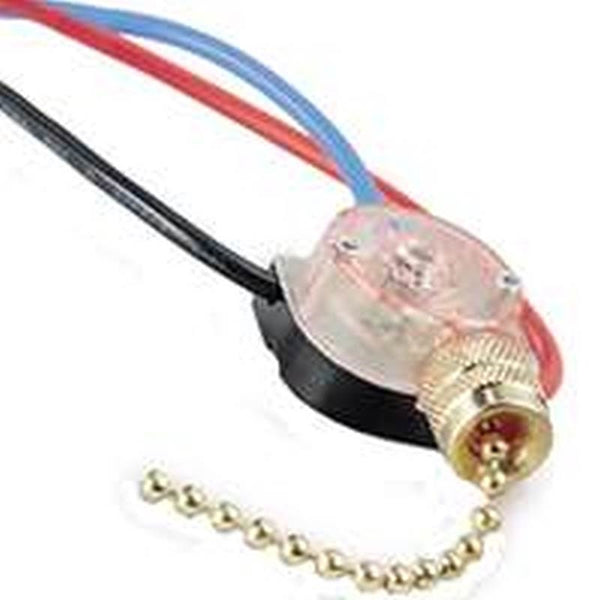 GB GSW-39 Pull Chain Switch, 2-Pole, 125/250 VAC, 6 A, Black/Clear, Brass