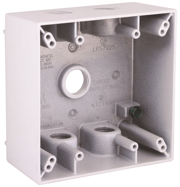 HUBBELL 5337-1 Weatherproof Box, 5 -Outlet, 2 -Gang, Aluminum, White, Powder-Coated