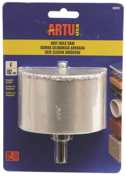 ARTU 02870 Hole Saw, 4 in Dia, 2-1/4 in D Cutting, 5/8-18 Arbor, Tungsten Carbide Cutting Edge