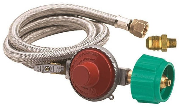 Bayou Classic M5HPR-1 Hose and Regulator, 3/8 in Connection, 48 in L Hose, Stainless Steel