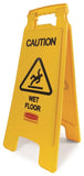 Rubbermaid FG611277 YEL Floor Sign, 11 in W, Yellow Background, Caution Wet Floor, English, French, Spanish