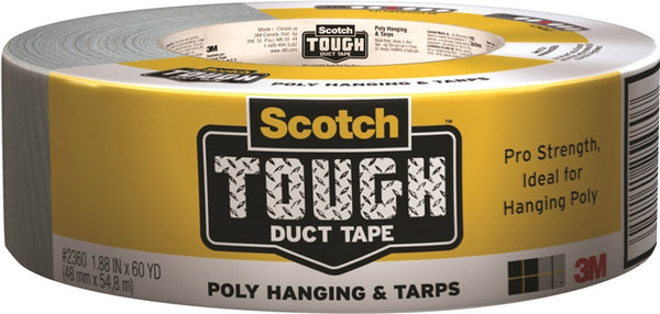 Scotch 2360-C/2360-A Tough Duct Tape, 60 yd L, 1.88 in W, Polyvinyl Backing, Gray