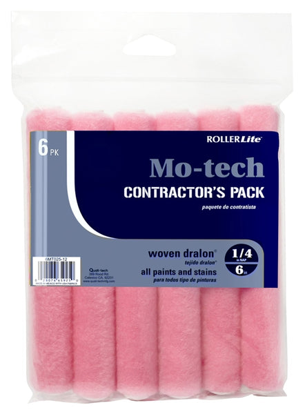 RollerLite Mo-Tech 6MT025-6 Roller Cover, 1/4 in Thick Nap, 6 in L, Dralon Cover, Pink