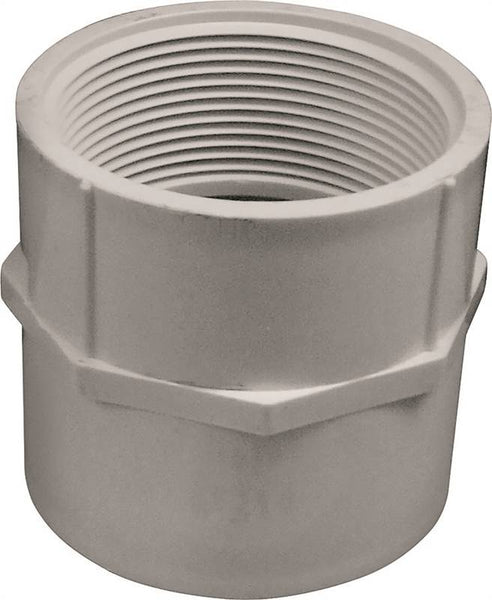 LASCO 435020BC Pipe Adapter, 2 in, Slip x FPT, PVC, White, SCH 40 Schedule, 280 psi Pressure