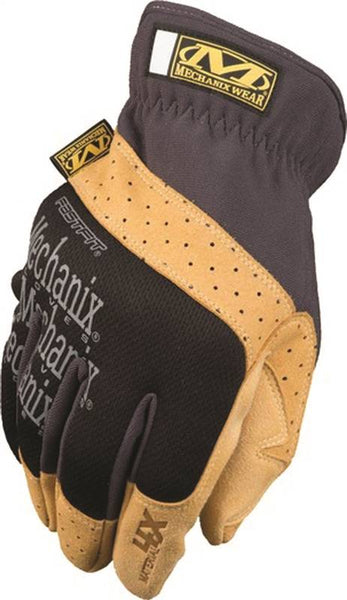 MECHANIX WEAR MF4X-75-010 Tricot Work Gloves, L, 10 in L, Reinforced Thumb, Elastic Cuff, Synthetic Leather, Black/Brown