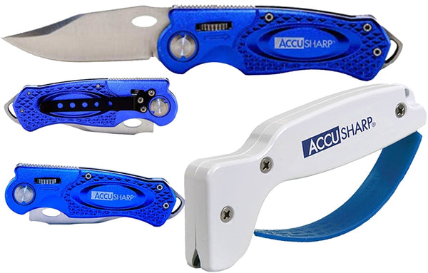ACCUSHARP 041C Sharpener and Knife Combo, Aluminum Handle, Blue