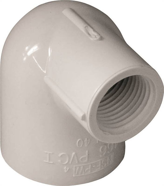 LASCO 407130BC Pipe Elbow, 1 x 1/2 in, Slip x FPT, 90 deg Angle, PVC, White, SCH 40 Schedule