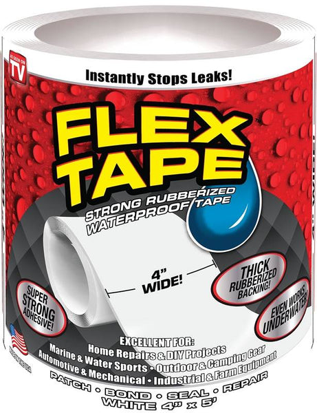 FLEX TAPE TFSWHTR0405 Waterproof Tape, 5 ft L, 4 in W, Rubber Backing