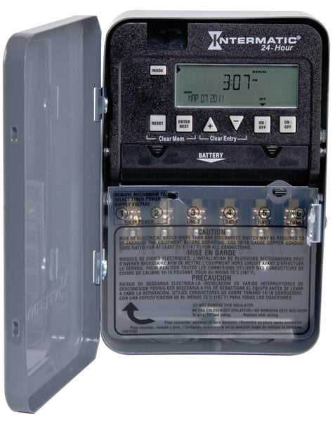 Intermatic ET1100 ET1125C Electronic Timer, 30 A, 120/277 V, 500 W, 24 hr Time Setting, 28 Cycle, Gray