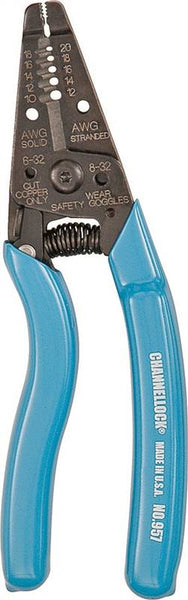 CHANNELLOCK 957 Wire Stripper, 20 to 10 AWG Wire, 10 to 20 AWG Stripping, 7 in OAL, Ergonomic Handle, Steel Handle