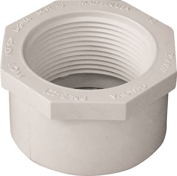 LASCO 438251BC Reducing Bushing, 2 x 1-1/2 in, Spigot x FNPT, PVC, White, SCH 40 Schedule