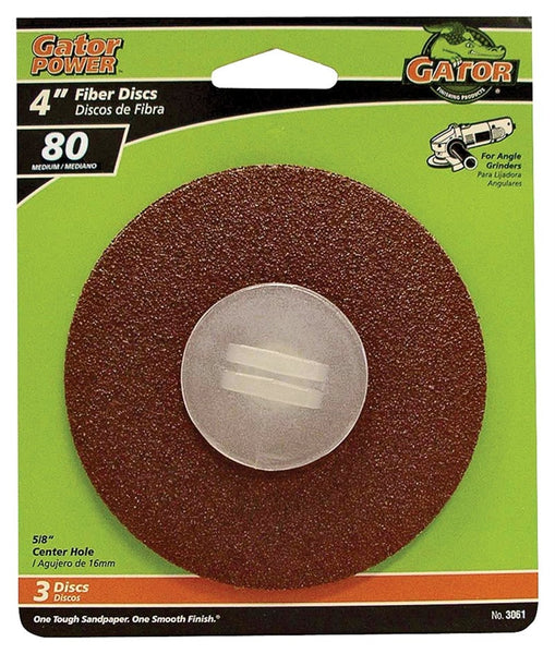 Gator 3061 Fiber Disc, 4 in Dia, 80 Grit, Medium, Aluminum Oxide Abrasive, Fiber Backing