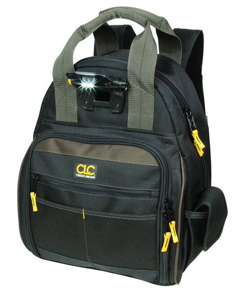 CLC Tech Gear L255 Backpack, 13 in W, 8 in D, 16 in H, 53-Pocket, Polyester, Black