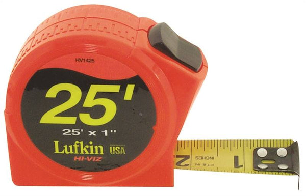 Crescent Lufkin PHV1425N Tape Measure, 25 ft L Blade, 1 in W Blade, Chrome Case, Orange Case