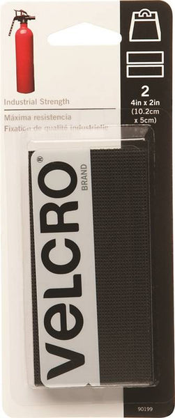VELCRO Brand 90199 Fastener, 2 in W, 4 in L, Nylon, Black, Rubber Adhesive