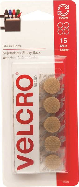 VELCRO Brand 90071 Fastener, 5/8 in W, Nylon, Beige, Rubber Adhesive