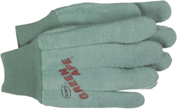 BOSS Green Ape 313 Clute-Cut Chore Gloves, L, Straight Thumb, Knit Wrist Cuff, Cotton, Green