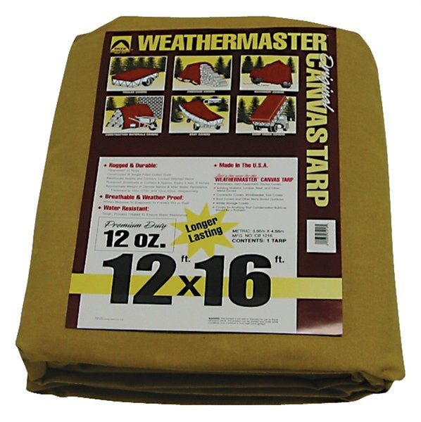 DIZE Weathermaster CB1216D Tarpaulin, 16 ft L, 12 ft W, Canvas, Tan