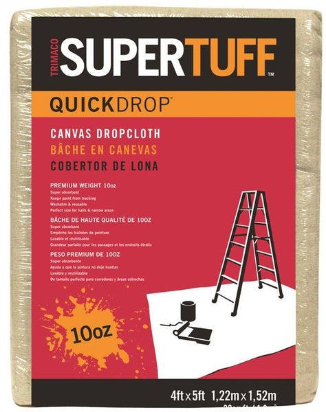 Trimaco SUPERTUFF 51125 Drop Cloth, 5 ft L, 4 ft W, Canvas, Beige/Cream