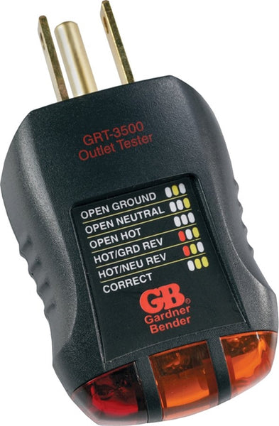 GB GRT-3500 Receptacle Tester and Circuit Analyzer, 110 to 125 VAC, LED Display, Black