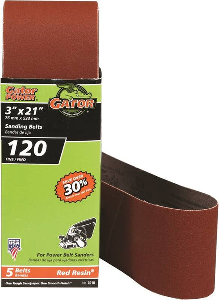 Gator 7010 Sanding Belt, 3 in W, 21 in L, 120 Grit, Fine, Aluminum Oxide Abrasive