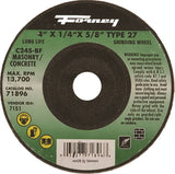 Forney 71896 Grinding Wheel, 4 in Dia, 1/4 in Thick, 5/8 in Arbor, 24 Grit, Coarse, Silicone Carbide Abrasive