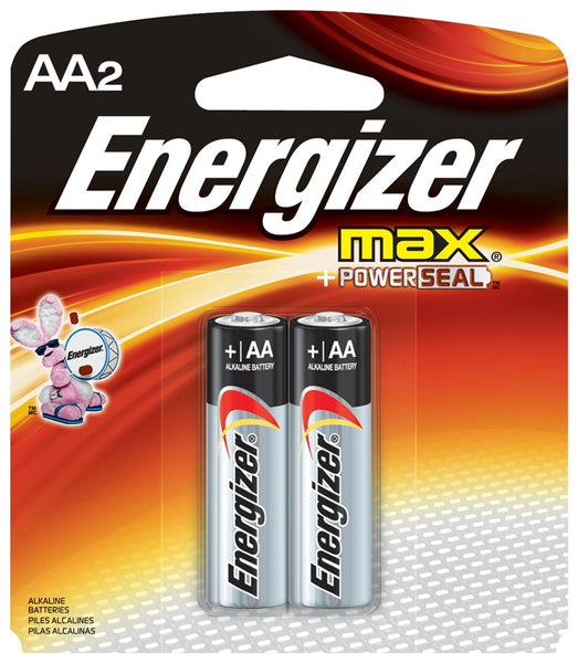 Energizer E91 E91BP-2 Battery, 1.5 V Battery, 2850 mAh, AA Battery, Alkaline, Manganese Dioxide, Zinc, Silver