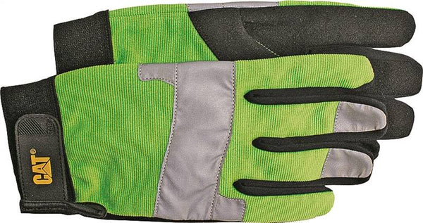 Cat CAT012214L High-Visibility Utility Gloves, L, Synthetic Leather, Black/Fluorescent Green