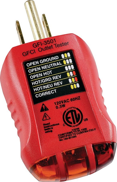 GB GFI-3501 Fault Receptacle Tester and Circuit Analyzer, Red