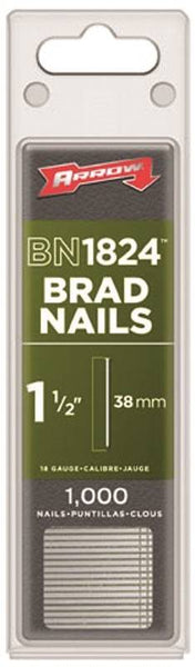 Arrow BN1824CS Brad Nail, 1-1/2 in L, Galvanized Steel, Round Head, Round Shank, Chisel Point
