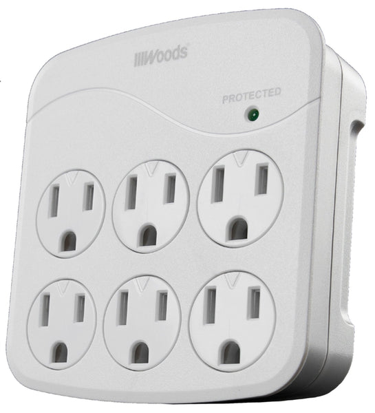 Woods 41076 Surge Protector, 120 VAC, 15 A, 6 -Outlet, 1440 J Energy, White