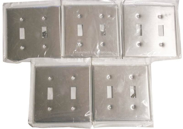 Leviton 003-84009-000 Wallplate, 4-1/2 in L, 2-3/4 in W, 2 -Gang, 430 Stainless Steel, Stainless Steel, Smooth