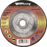 Forney 71819 Grinding Wheel, 4-1/2 in Dia, 1/4 in Thick, 5/8-11 in Arbor, 24 Grit, Coarse, Aluminum Oxide Abrasive