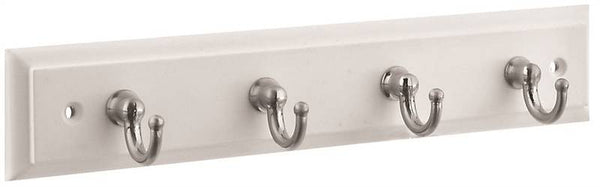 National Hardware Keytidy B8175 Series 813071 Key Rack, 4-Key Hook, Wood, White, Satin Nickel, 8-3/4 in L, 4 in W