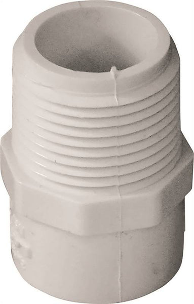 LASCO 436101BC Reducing Pipe Adapter, 3/4 x 1/2 in, MPT x Slip, PVC, White, SCH 40 Schedule